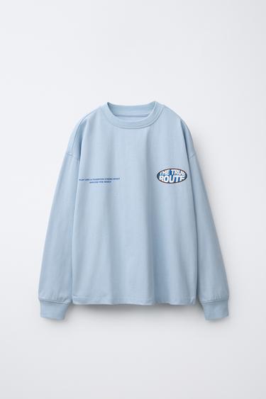 Zara LOGO PRINT T-SHIRT - Blue