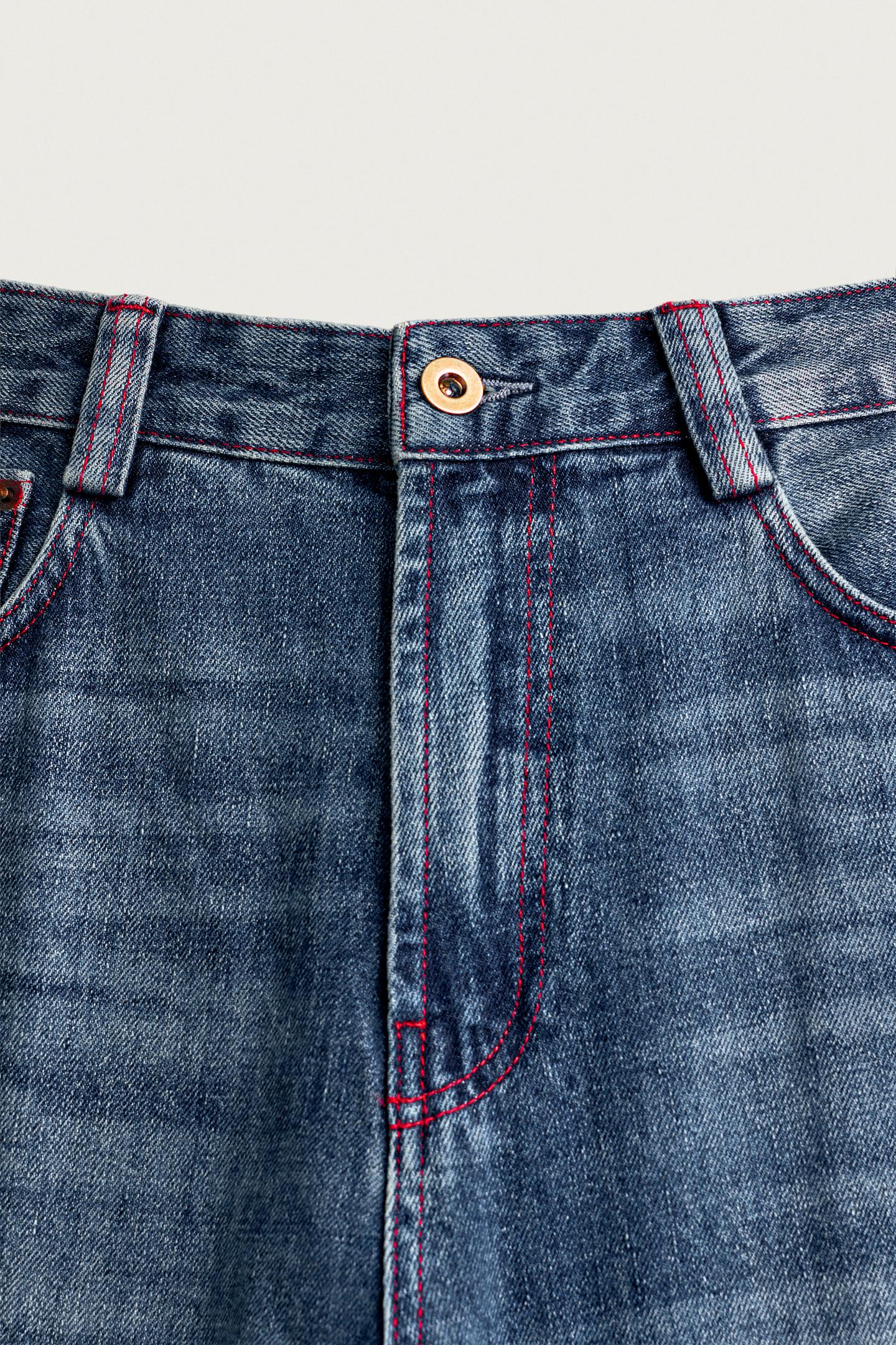 Мужские джинсы Zara Contrast-Stitch Straight-Fit, цвет: Синий — фото 9