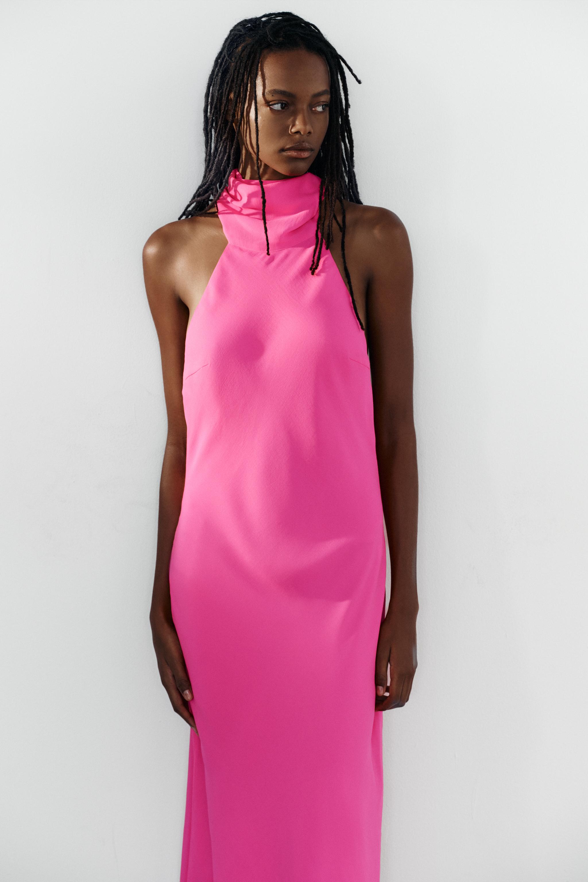 Женские платья Zara HALTER NECK TIE MAXI DRESS — фото 4