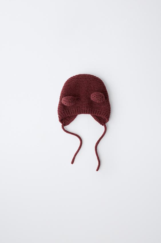 Детская шапка Zara Knit Ear, цвет: Тёмно-бордовый