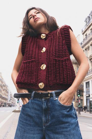 GILET EN MAILLE ÉPAISSE - Bordeaux de Zara
