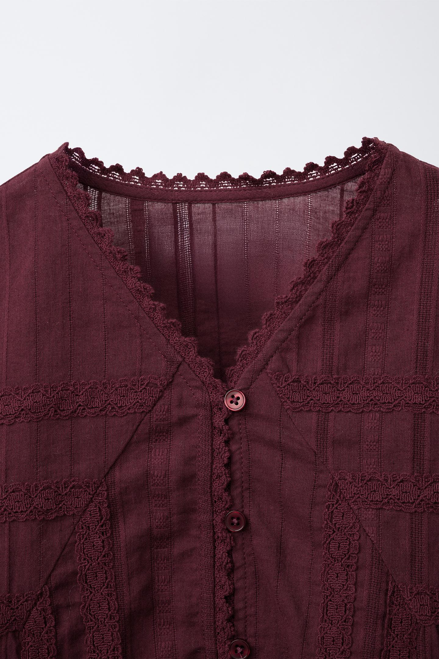 Детская рубашка Zara Romantic Lace, цвет: Бордовый — фото 3