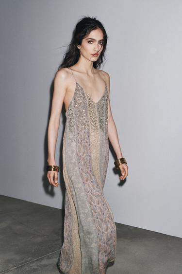 KLEID IM LINGERIE-STIL MIT SCHMUCKPERLEN ZW COLLECTION - Bunt von Zara - Bild 0