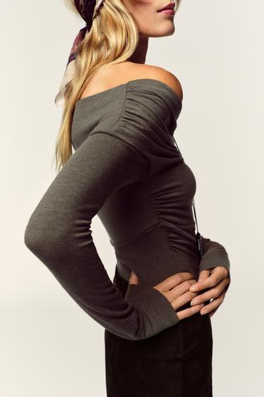 DRAPED SURPLICE NECKLINE TOP - Green marl by Zara - Image 3