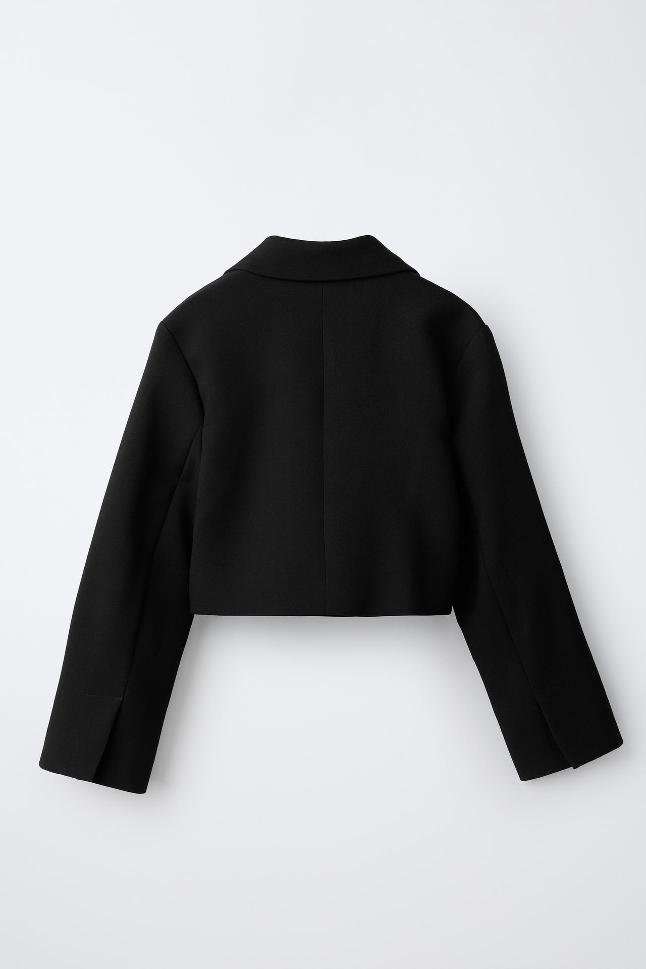CROPPED BUTTONED BLAZER — Black