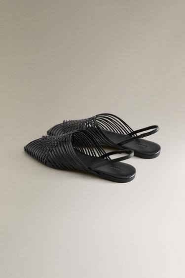 CRISS-CROSS STRAP LEATHER SANDALS - Black by Zara - Image 4