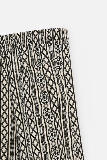 PERFORATED JACQUARD RELAXED FIT TROUSERS - Ecru / Black by Zara - Image 8
