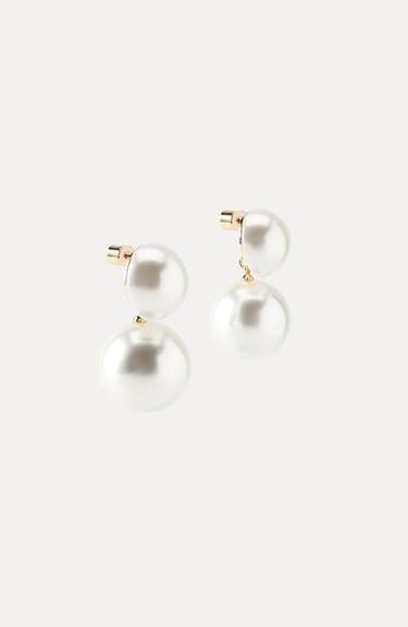 DOUBLE FAUX PEARL EARRINGS -  by Zara - Image 2