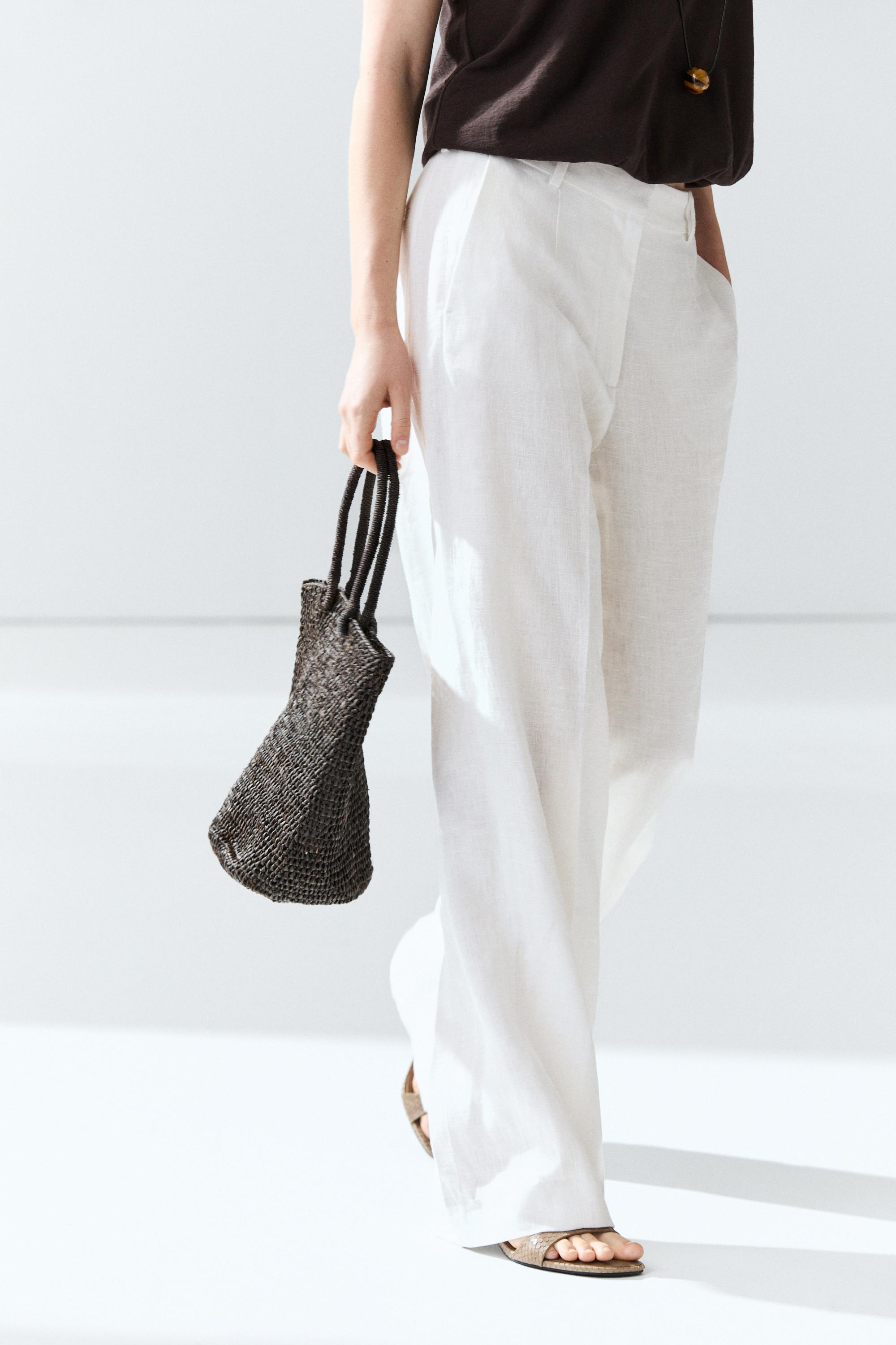 100% linen pants with darts — Oyster-white