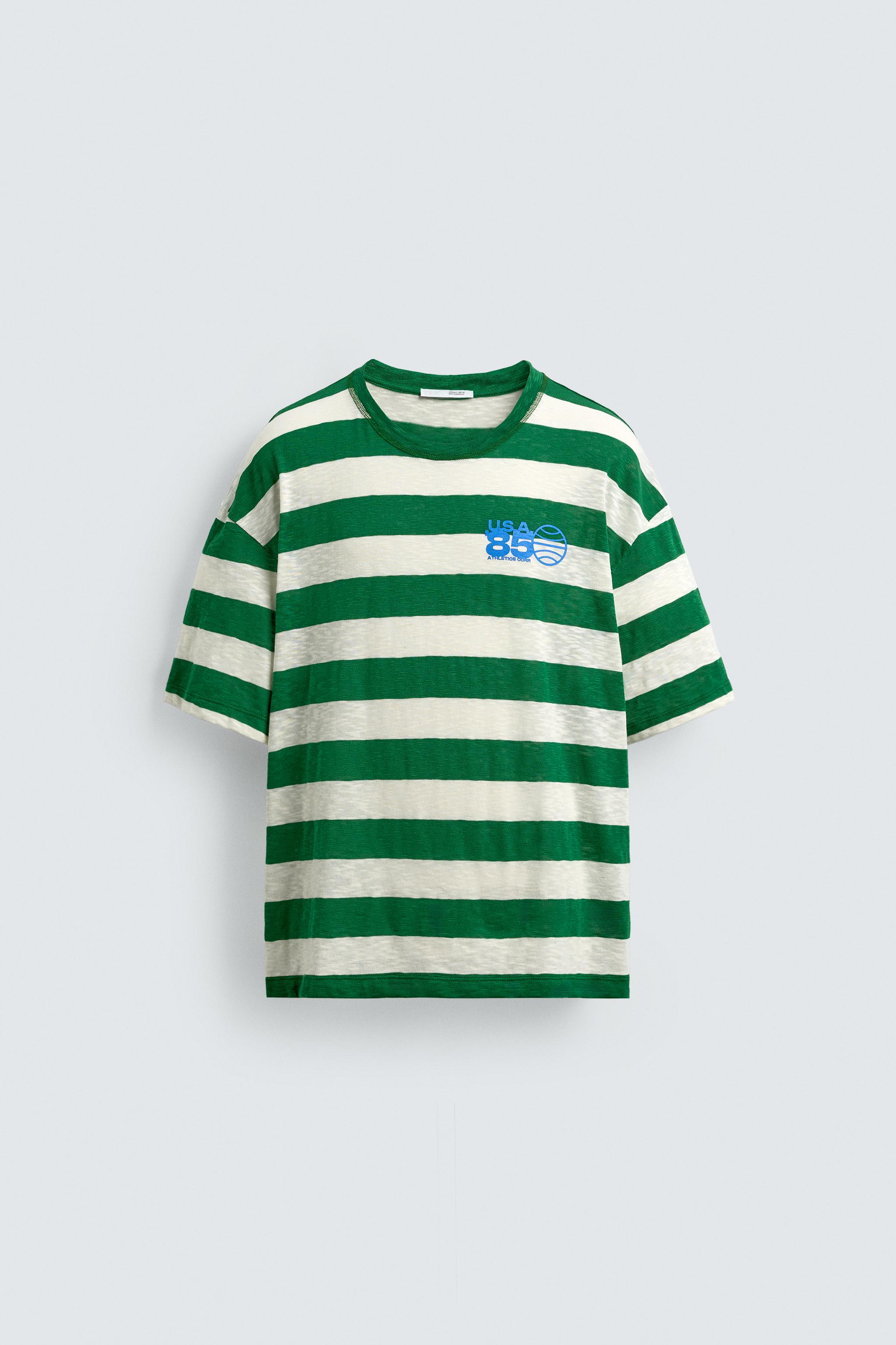 T-SHIRT À RAYURES AVEC IMPRIMÉ EN CONTRASTE