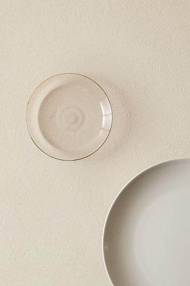 BOROSILICATE GLASS SIDE PLATE WITH RIM - Gold by Zara