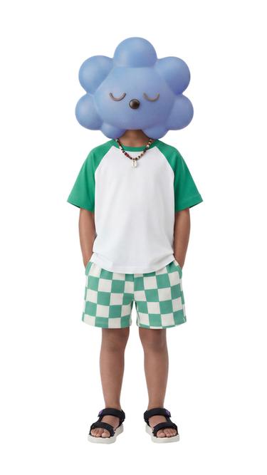 Zara CHECKERBOARD SHORTS - Ecru / Green