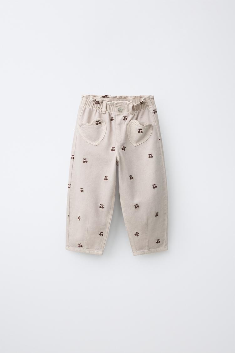 PANTALÓN SARGA BAGGY CEREZAS BORDADAS