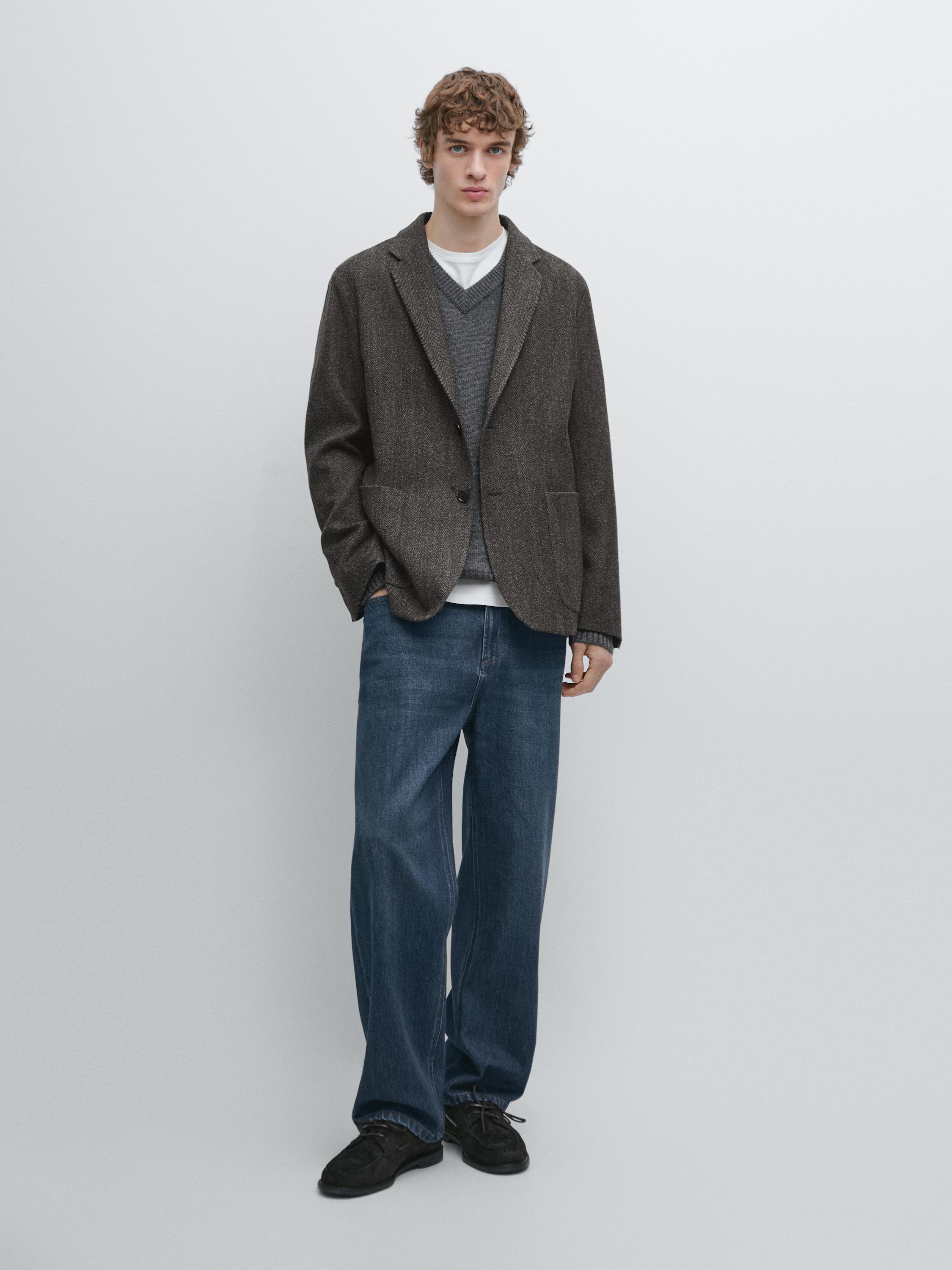 Herringbone wool blend blazer — Anthracite Gray