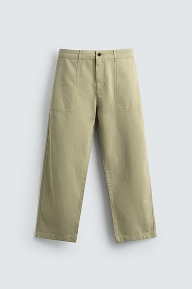 PANTALÓN STRAIGHT FIT LAVADO - verde lavado de Zara