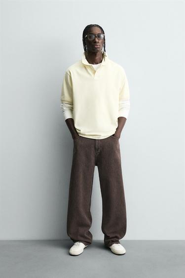 PANTALON COUPE BAGGY IMPRIMÉ DÉLAVÉ - Marron de Zara