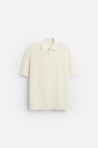 PURL KNIT POLO SHIRT WITH ZIP - Ecru by Zara