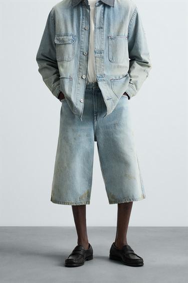 VINTAGE EFFECT BAGGY FIT DENIM BERMUDA SHORTS - Light blue by Zara