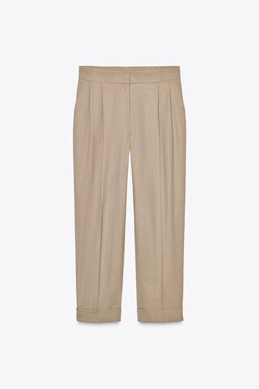 TURN-UP PLEAT TROUSERS - camel by Zara