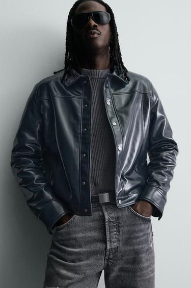 SURCHEMISE EFFET VINYLE - Bleu marine foncé de Zara - Image 4