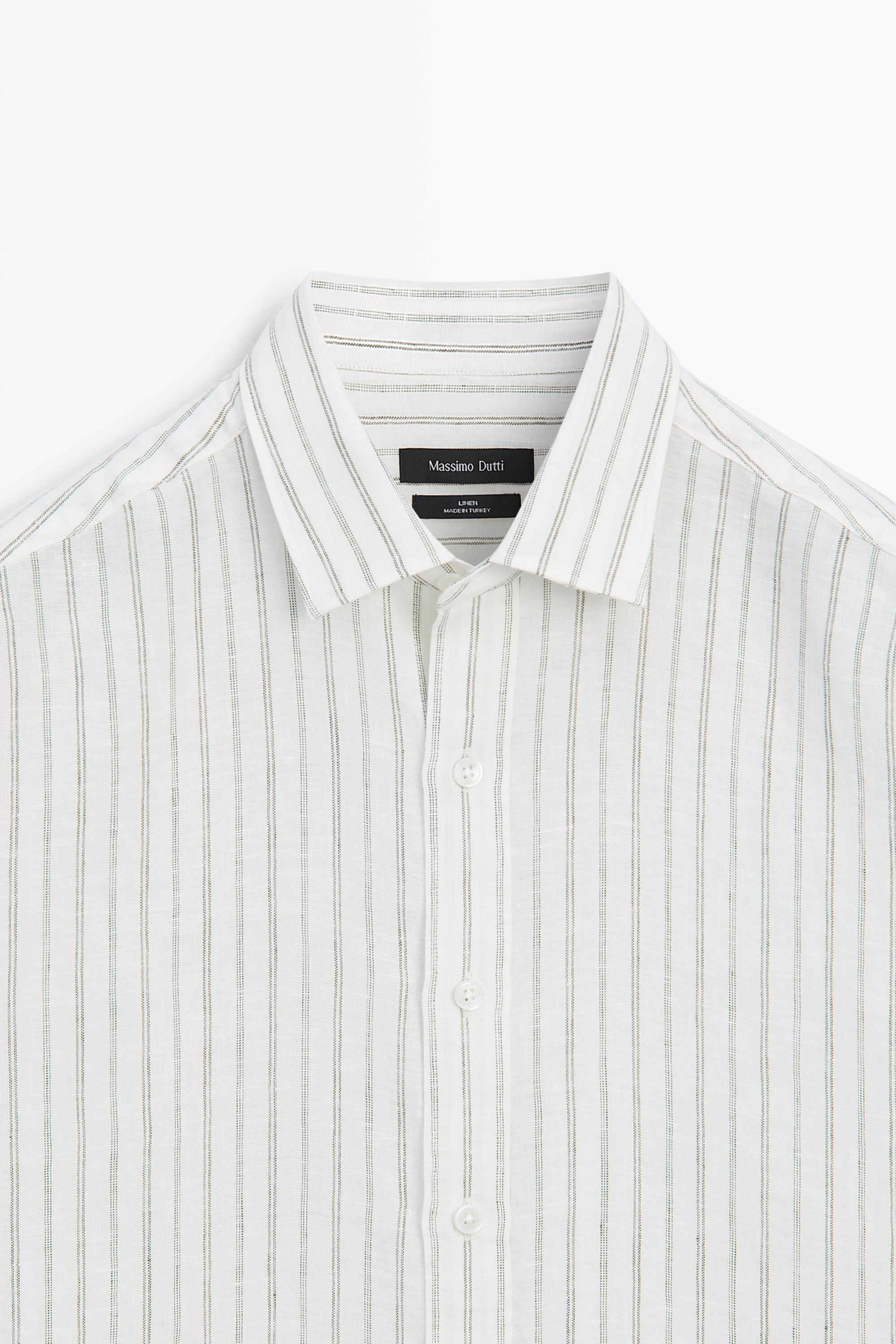 Chemise regular fit à rayures 100 % lin
