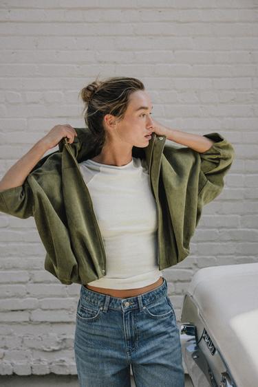 SUEDE EFFECT BOMBER JACKET - mid khaki by Zara - Image 0
