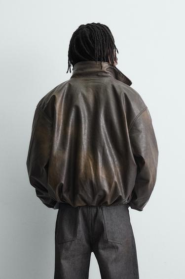 WASHED LEATHER EFFECT JACKET - Brown by Zara - Image 2