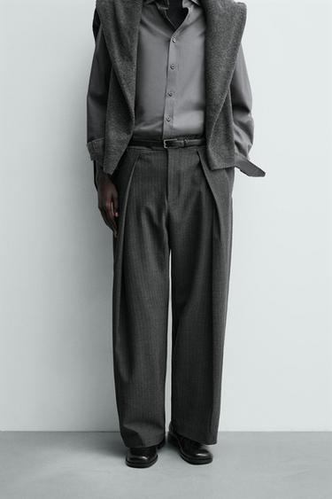 PINSTRIPE PLEATED TROUSERS - Grey marl by Zara