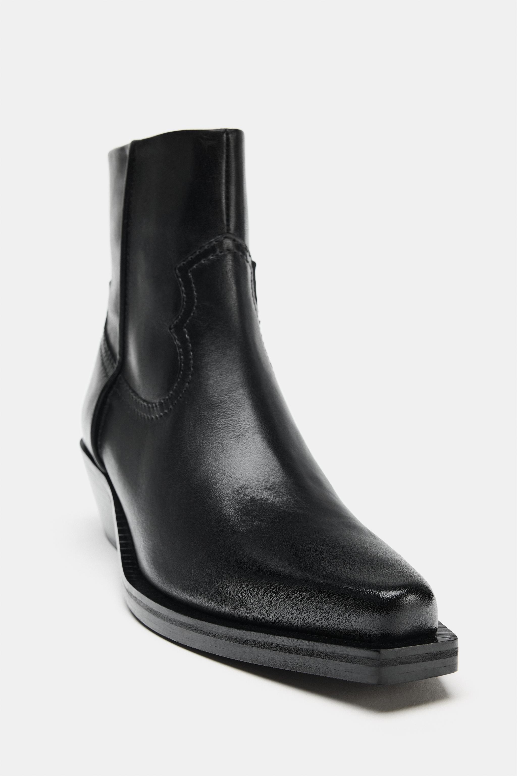 LEATHER COWBOY HEEL BOOTS - Black | ZARA United States