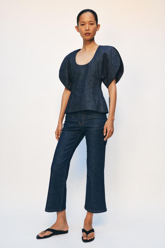 ZW COLLECTION DENIM PUFF SLEEVE BLOUSE - Blue by Zara - Image 0