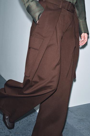 PANTALON CARGO À PINCES ZW COLLECTION - Marron de Zara - Image 3