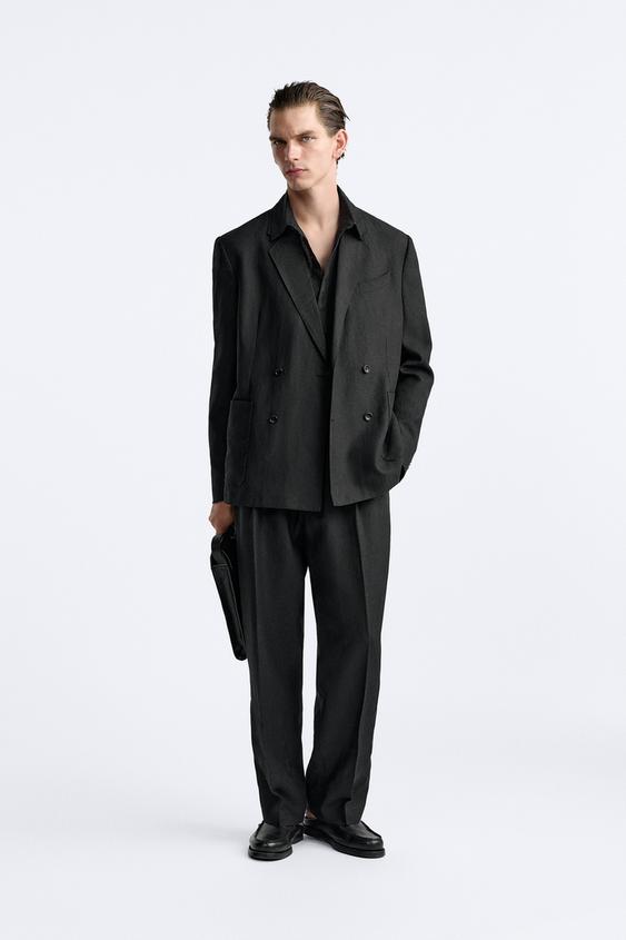 100% LINEN PLEATED SUIT PANTS - Black | ZARA Canada