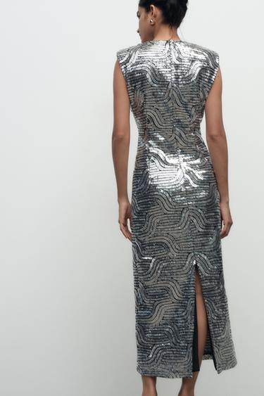 ROBE MI-LONGUE À PAILLETTES - Argent de Zara - Image 2