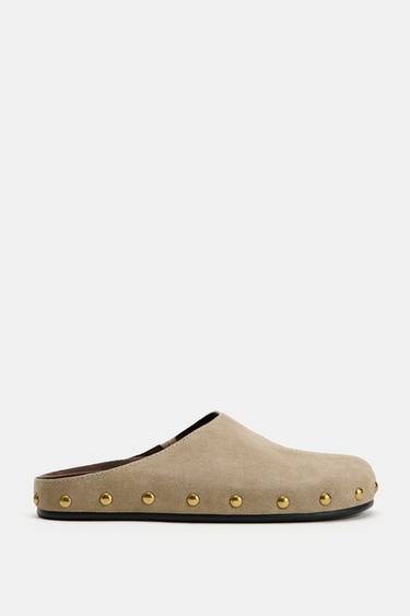 SPLIT SUEDE SLINGBACK SHOES WITH STUDS - Beige by Zara - Image 0