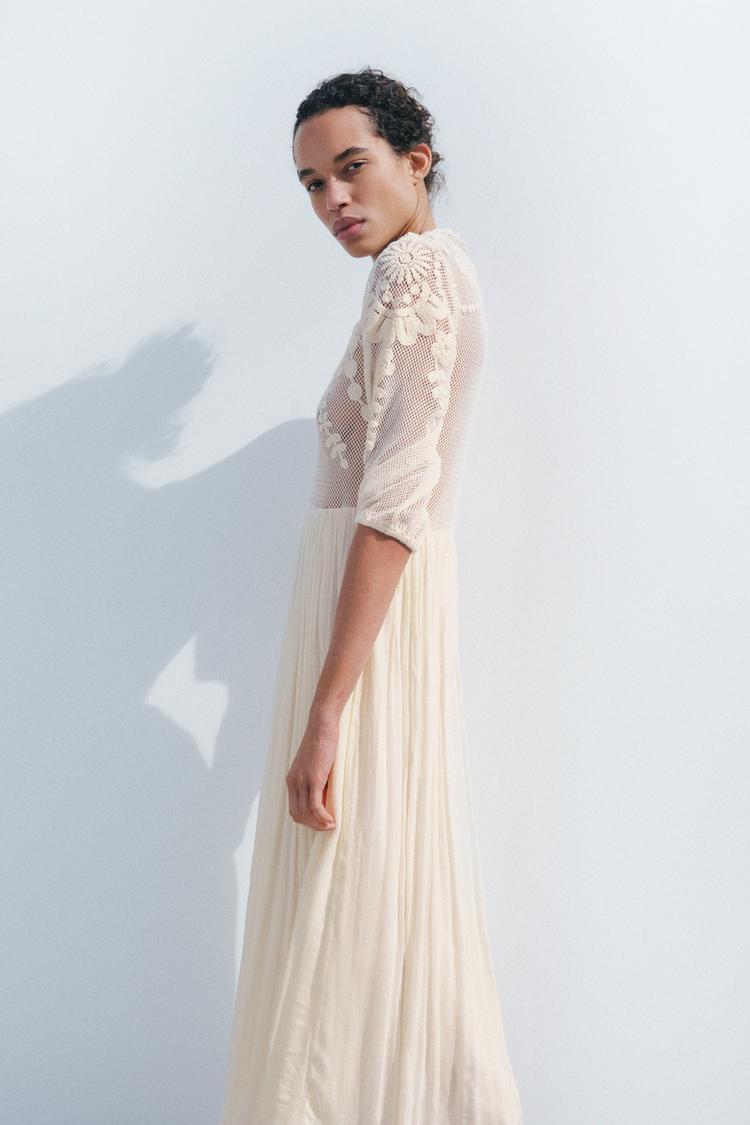 embroidered dress zara EMBROIDERED PRINTED DRESS - Blue / White