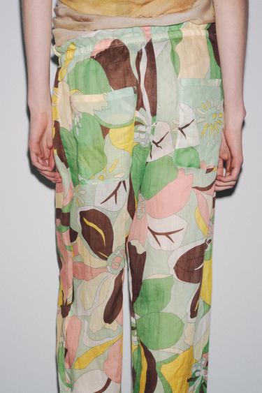 PANTALON IMPRIMÉ FLEURS RAMIE ZW COLLECTION - Vert de Zara - Image 3