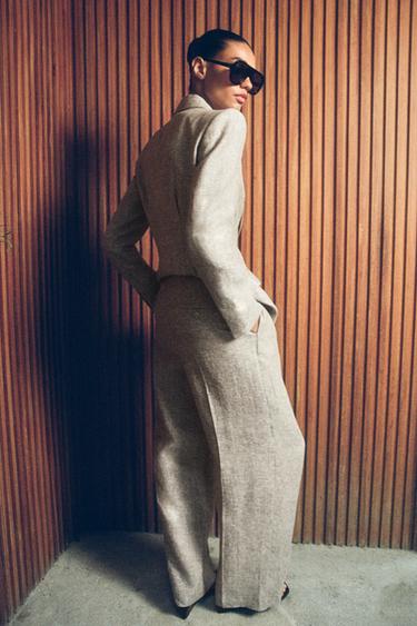 ПРЯМЫЕ БРЮКИ ИЗ 100% ЛЬНА — ПЕСОЧНЫЙ С МЕЛАНЖЕВЫМ ЭФФЕКТОМ от Zara