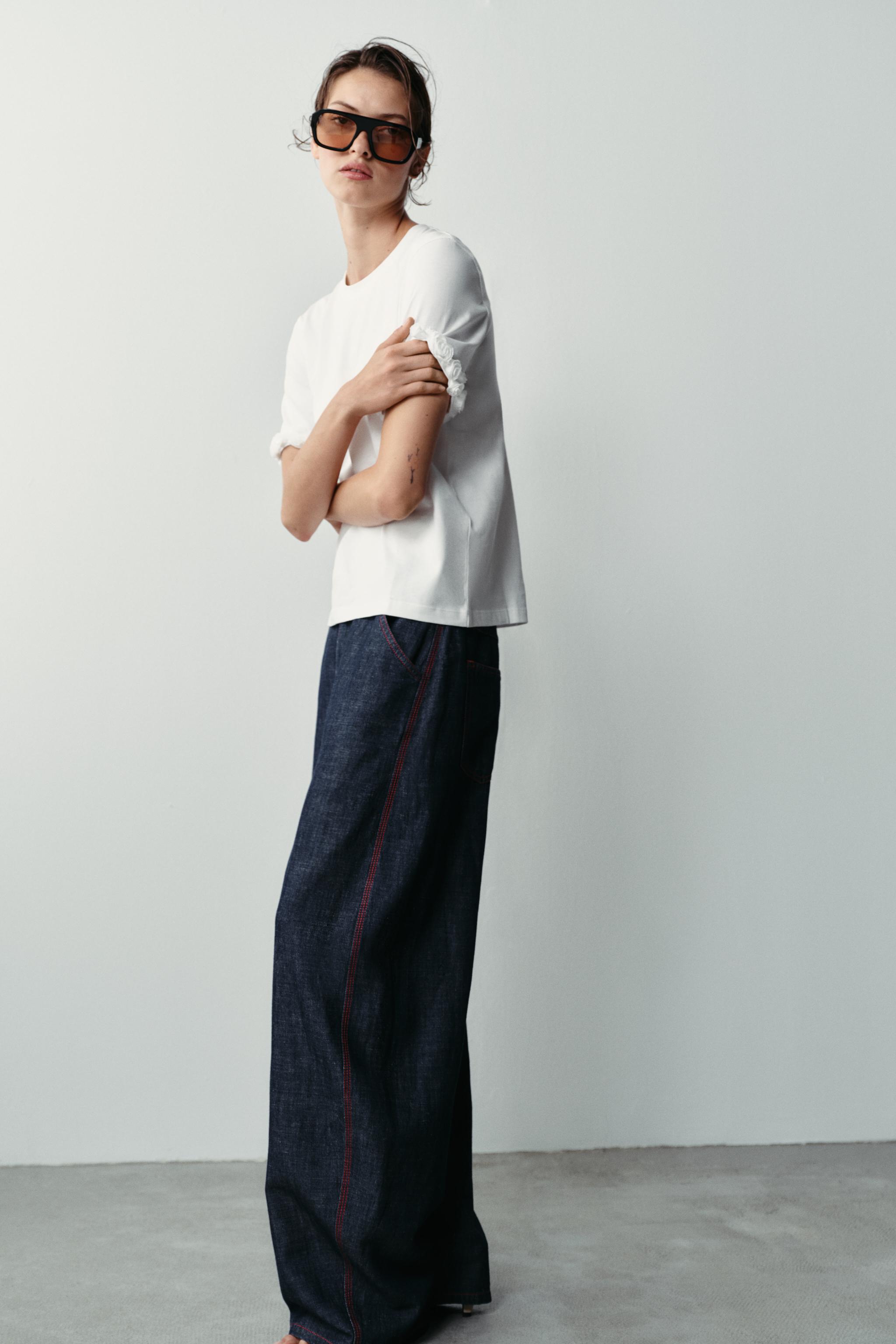 Zara KABARTMA ÇİÇEKLİ T-SHIRT görsel 4