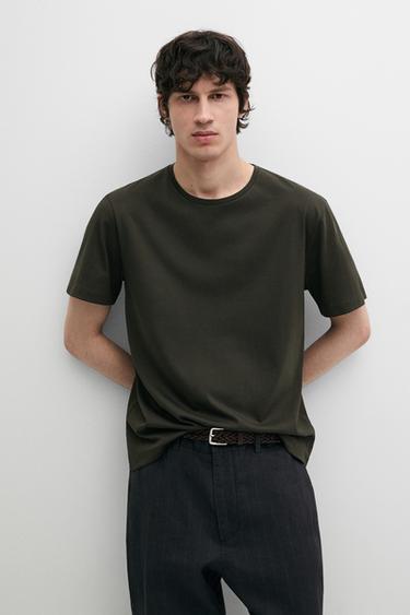 Zara 100% cotton T-shirt with shoulder detail - Dark green