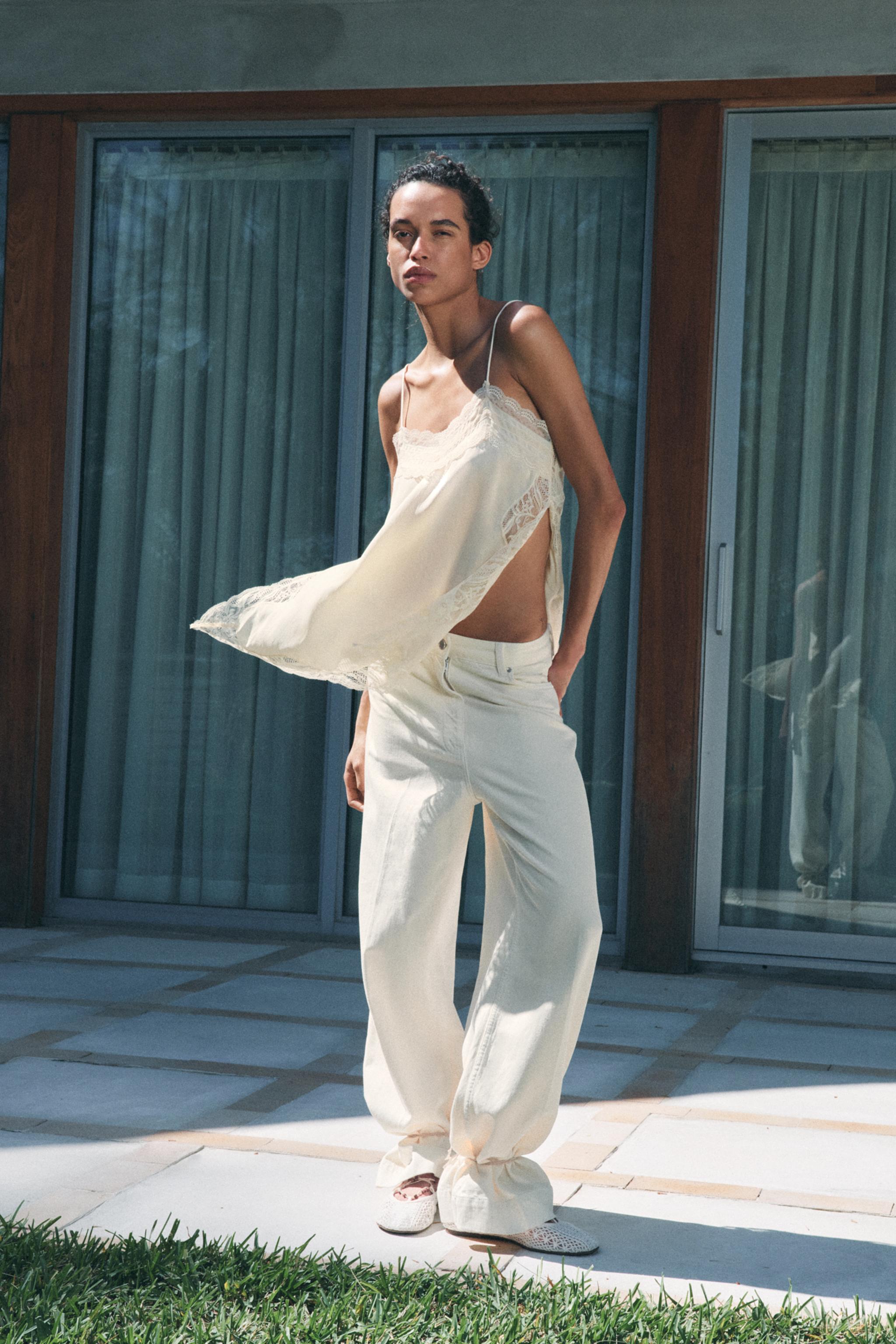 ZW COLLECTION LACE SLIT TOP - Ecru | ZARA United States