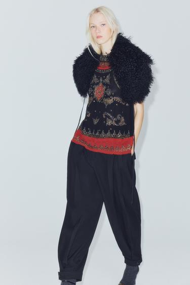 ZW COLLECTION EMBROIDERED BEADED COMBINED TOP — Black 3