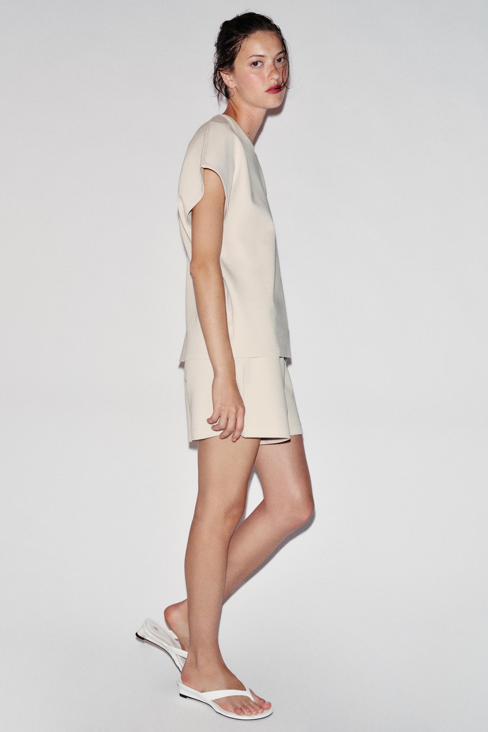 Zara INTERLOCK KISA KOLLU T-SHIRT görsel 3