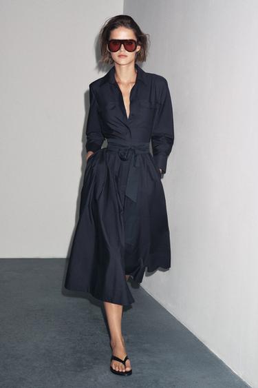 ПЛАТЬЕ-РУБАШКА ИЗ ПОПЛИНА — ZW COLLECTION — МОРСКОЙ СИНИЙ от Zara — изображение 0