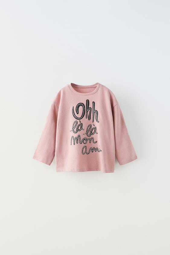 SPARKLY TEXT T-SHIRT - Pale pink | ZARA United States