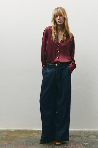 CAMISA BÁSICA SATINADA - Burdeos de Zara