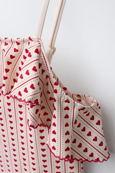 6-14 ANS/ MAILLOT DE BAIN VOLANT CŒURS - Rouge de Zara - Image 2