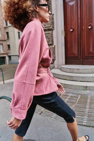 FAUX SUEDE JACKET WITH BELT - Lilac by Zara - Image 3