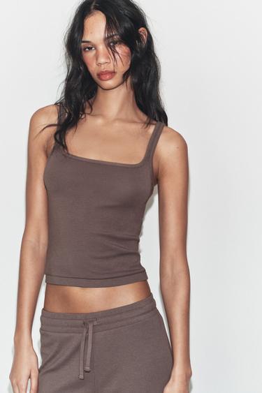 Zara COTTON MODAL TANK TOP - Brown / Taupe