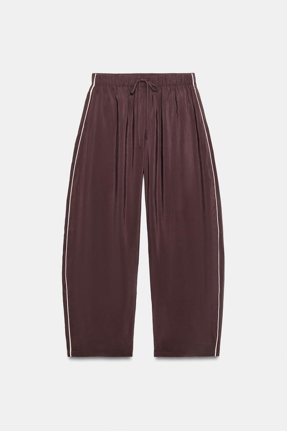 PANTALÓN FLUIDO CINTURA ELÁSTICA - Berenjena de Zara - Imagen 0