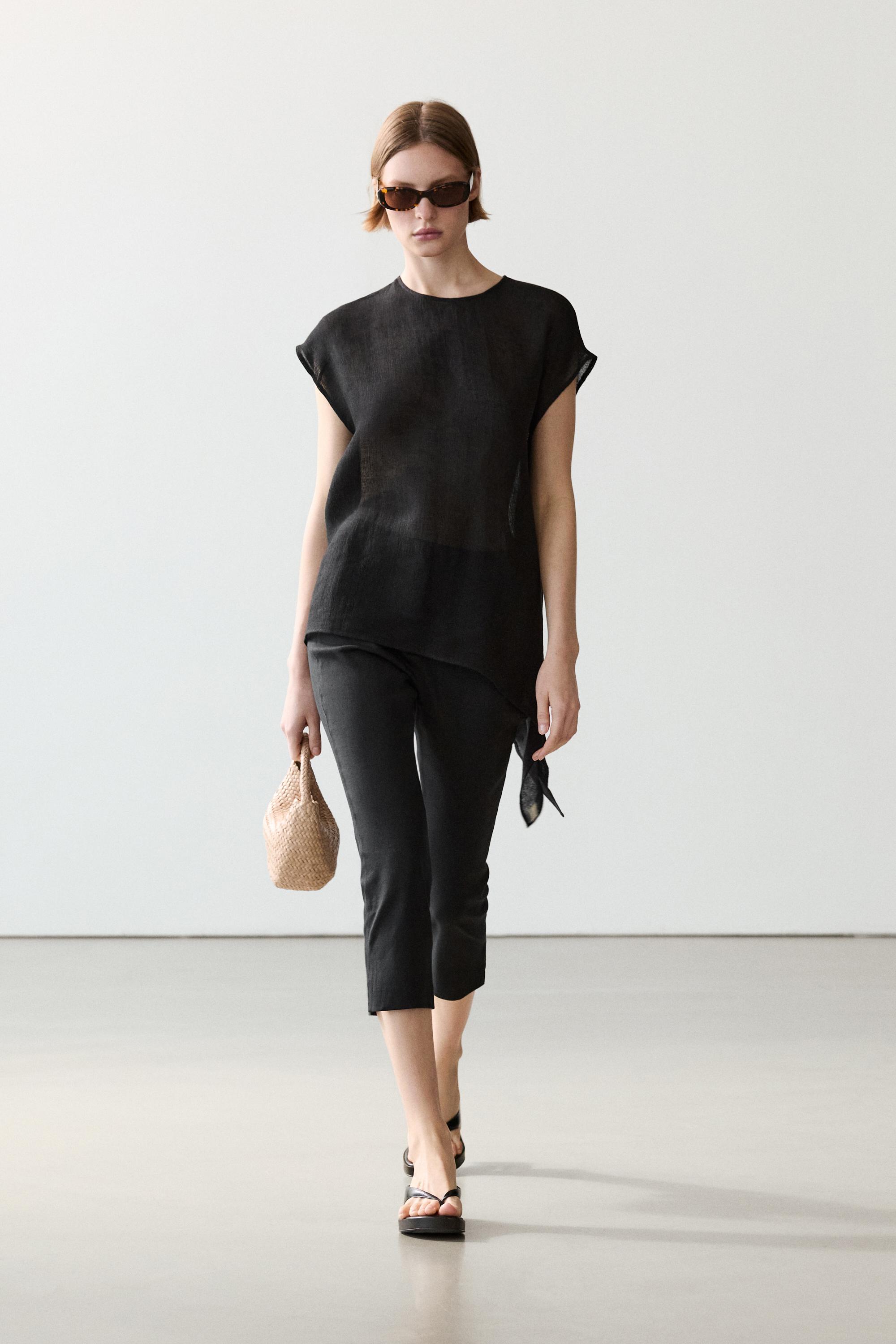 Flowing asymmetric linen top
